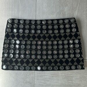 Zara RHINESTONE VELVET SKIRT BLACK size S